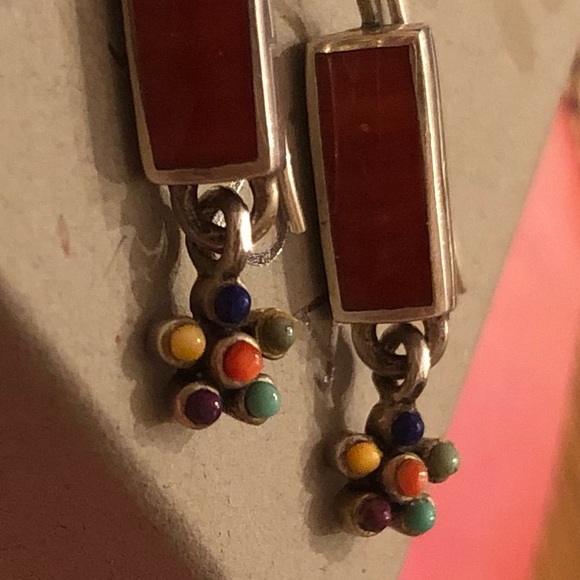 Vintage Silpada Sterling Silver Multi-Color Natural Stone Flower Earrings W1259 - Picture 13 of 16